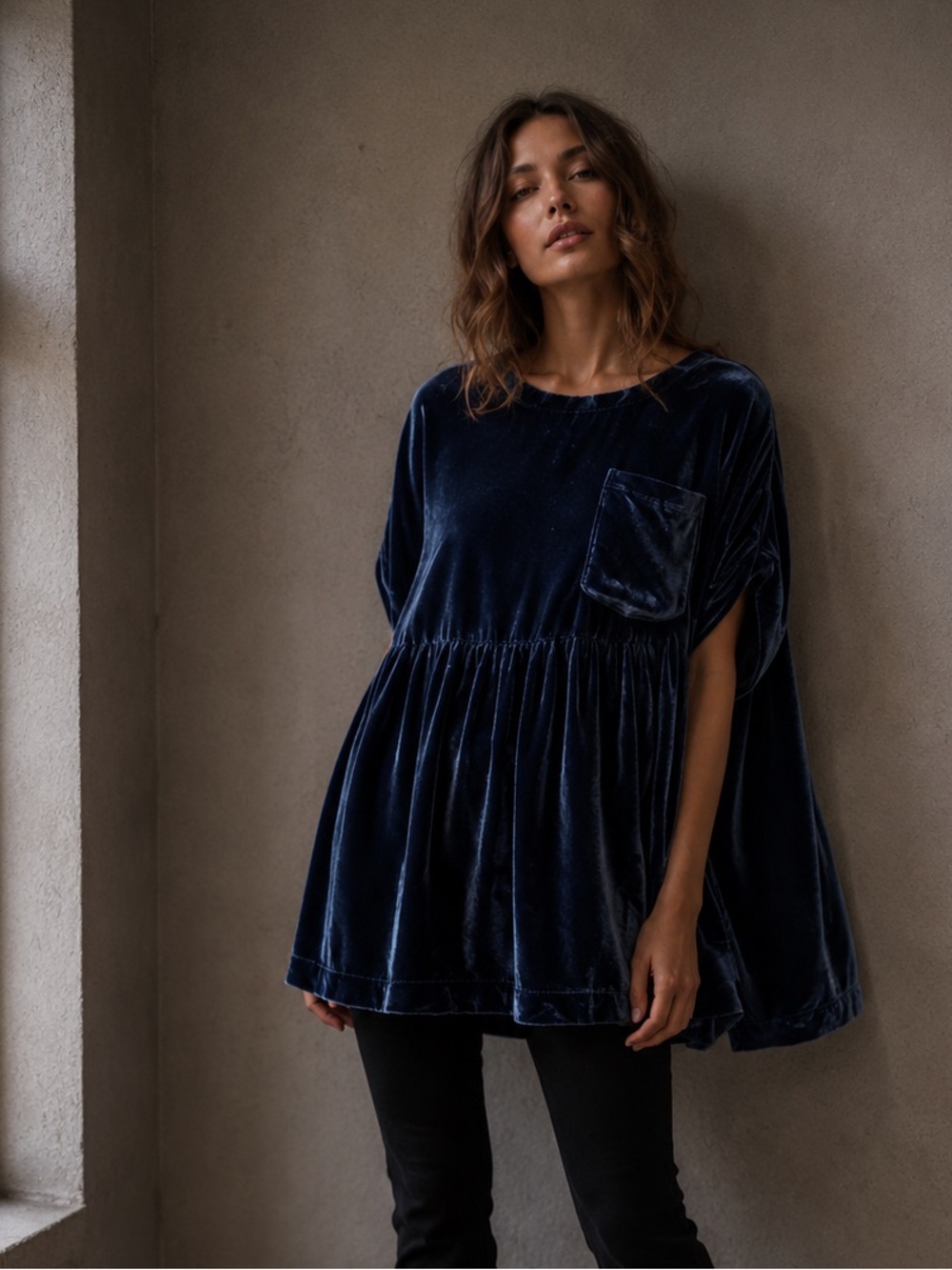 We The Free People Moon City Velvet Oversized Babydoll Top Blouse Size Medium
